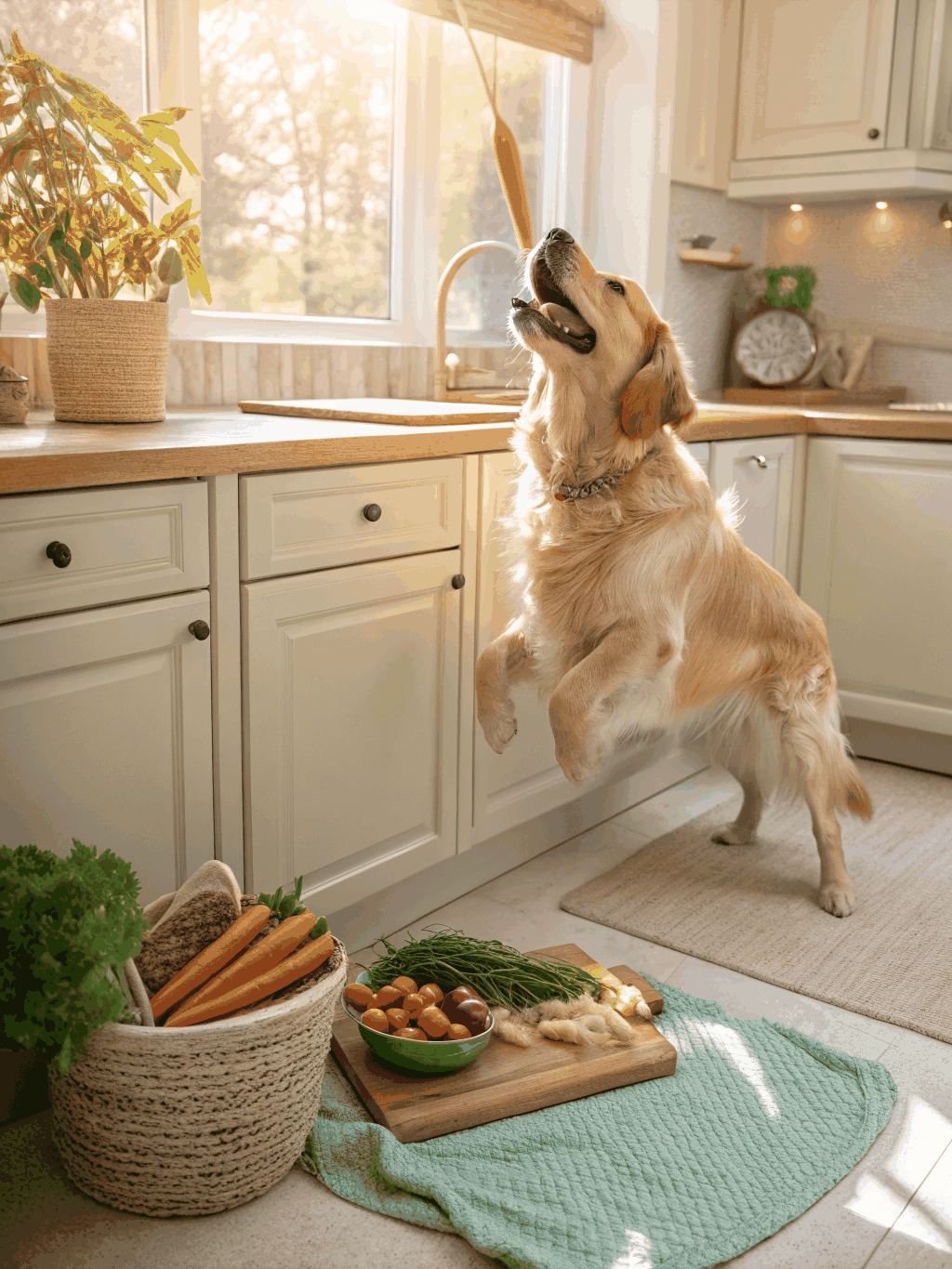 Happy golden retriever enjoying an all-natural artisan dog treat